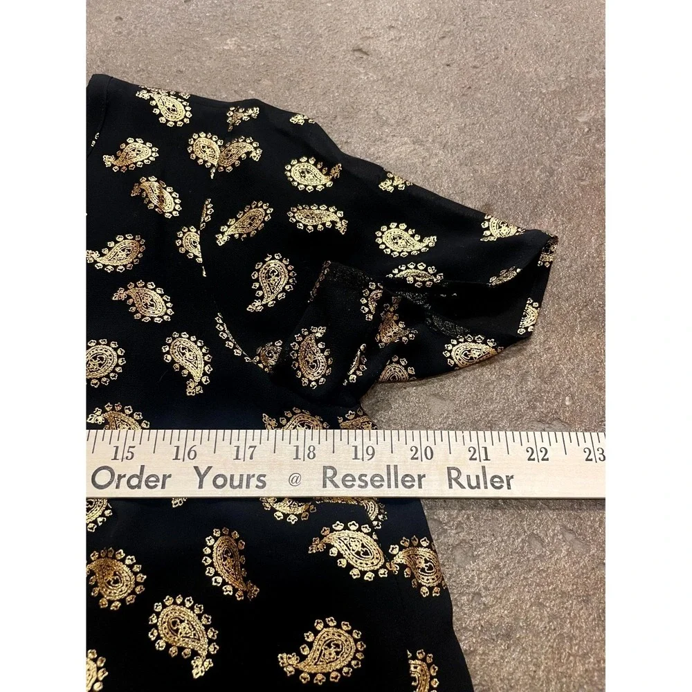 Michael Kors‎ Blouse Top Womens Medium Black Chiffon Paisley Print Double Layer